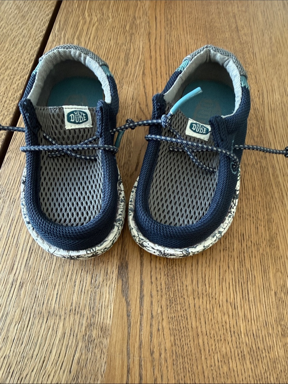 Hey Dude Kids Navy and Gray Mesh Slip-Ons with Printed Sole
